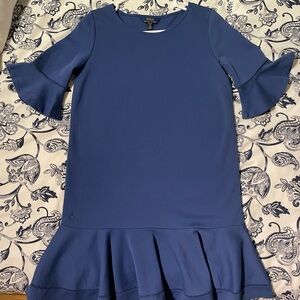 Ralph Lauren Blue Ribbed Ruffled Sheath Dress